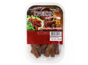 Мучные полоски ОРАНЖЕВЫЕ со вкусом говядины 76 гр: Сурские гренки Баварские колбаски (100 гр)